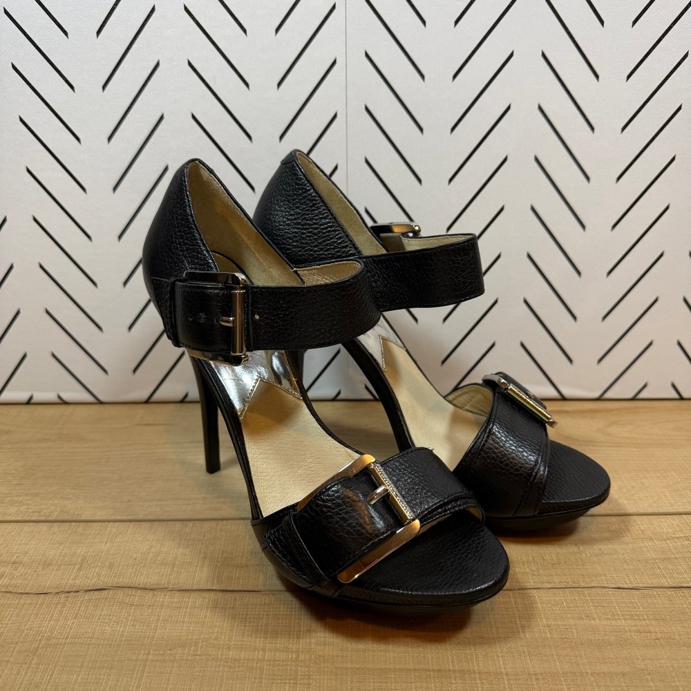 NWOT Michael Kors Black Leather Faith High Heel Platform‎ Sandal